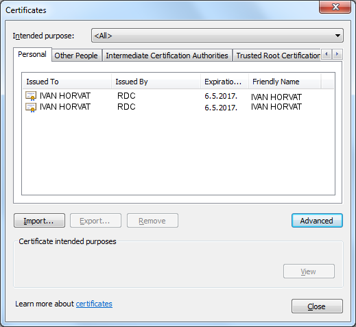 IE Internet options - Certificates IE Internet options - Certificates